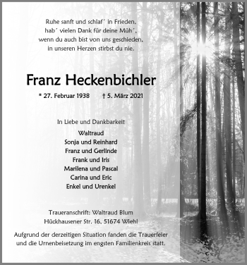 Anzeige von Franz Heckenbichler von  Anzeigen Echo 