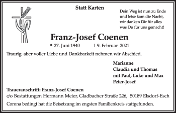 Anzeige von Franz-Josef Coenen von  Werbepost 