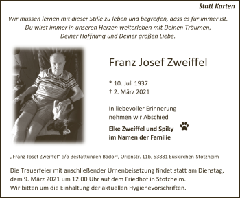 Anzeige von Franz Josef Zweiffel von  Blickpunkt Euskirchen 