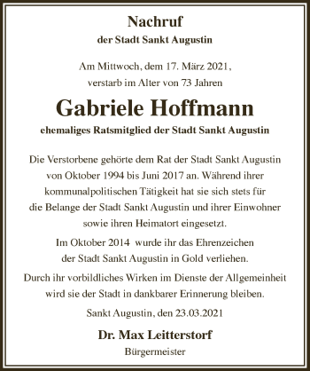 Anzeige von Gabriele Hoffmann von  Extra Blatt 