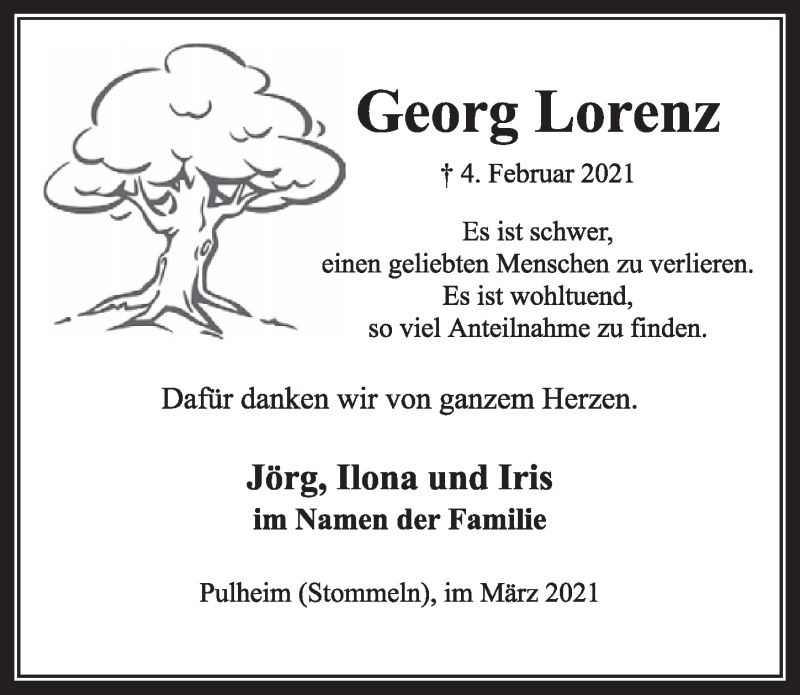  Traueranzeige für Georg Lorenz vom 05.03.2021 aus  Wochenende 