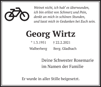 Anzeige von Georg Wirtz von  Schlossbote/Werbekurier 