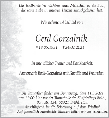 Anzeige von Gerd Gorzalnik von  Schlossbote/Werbekurier 