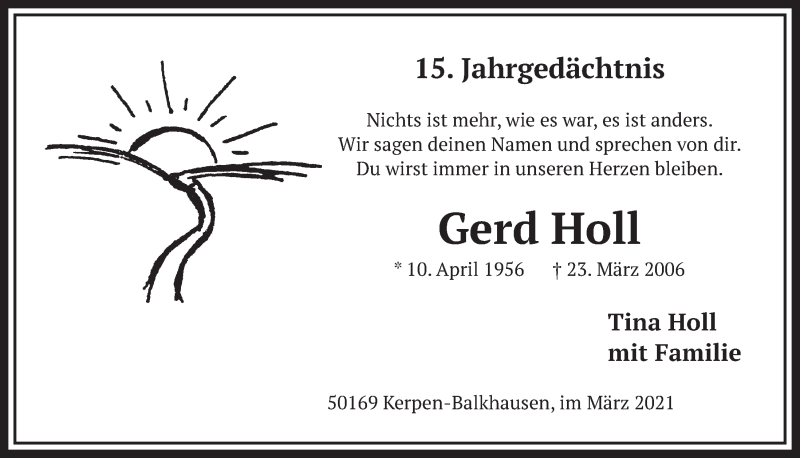  Traueranzeige für Gerd Holl vom 19.03.2021 aus  Werbepost 