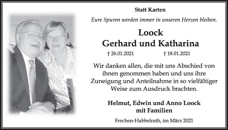  Traueranzeige für Gerhard Loock vom 05.03.2021 aus  Wochenende  Werbepost 