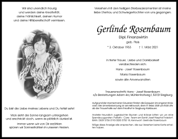 Anzeige von Gerlinde Rosenbaum von Kölner Stadt-Anzeiger / Kölnische Rundschau / Express