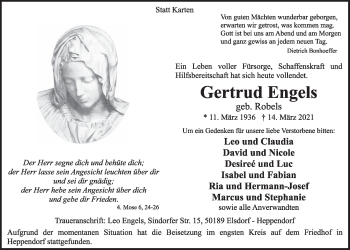 Anzeige von Gertrud Engels von  Werbepost 