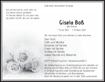 Anzeige von Gisela Boß von  Werbepost 