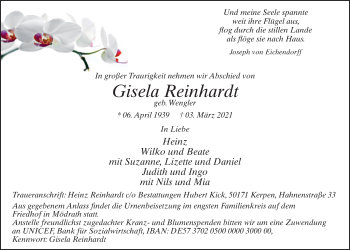 Anzeige von Gisela Reinhardt von  Werbepost 