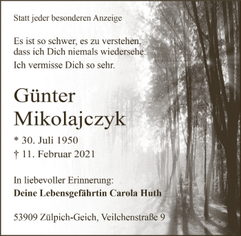 Anzeige von Günter Mikolajczyk von  Blickpunkt Euskirchen 