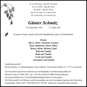 Anzeige von Günter Schmitz von Kölner Stadt-Anzeiger / Kölnische Rundschau / Express