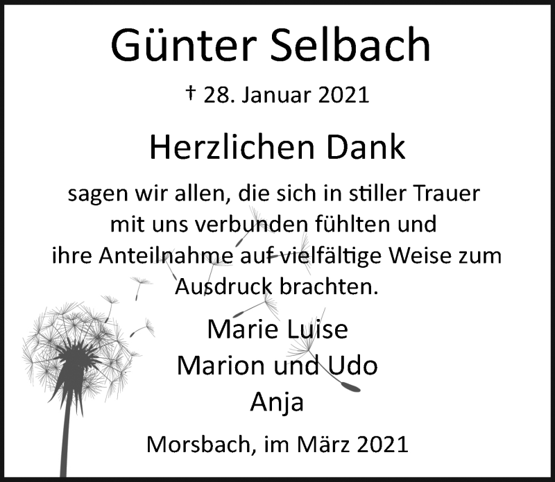  Traueranzeige für Günter Selbach vom 05.03.2021 aus  Lokalanzeiger 