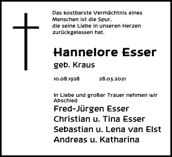 Anzeige von Hannelore Esser von Kölner Stadt-Anzeiger / Kölnische Rundschau / Express