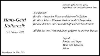 Anzeige von Hans-Gerd Kollarczik von Kölner Stadt-Anzeiger / Kölnische Rundschau / Express