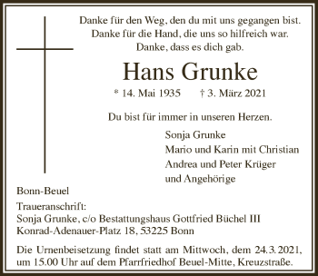 Anzeige von Hans Grunke von  Schaufenster/Blickpunkt 