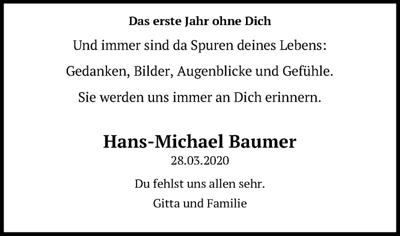  Traueranzeige für Hans-Michael Baumer vom 27.03.2021 aus Kölner Stadt-Anzeiger / Kölnische Rundschau / Express
