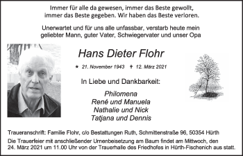 Anzeige von Hans Dieter Flohr von  Wochenende 