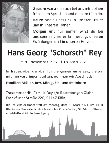Anzeige von Hans Georg Rey von  Kölner Wochenspiegel 