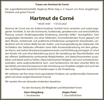 Anzeige von Hartmut de Corné von  Extra Blatt 