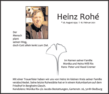 Anzeige von Heinz Rohé von  Werbepost 