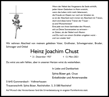 Anzeige von Heinz Joachim Chust von Kölner Stadt-Anzeiger / Kölnische Rundschau / Express