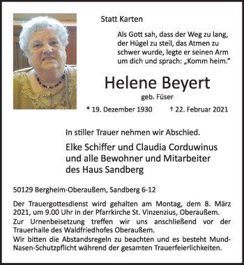 Anzeige von Helene Beyert von  Werbepost 