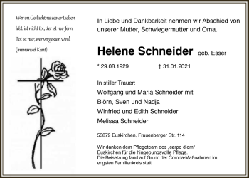 Anzeige von Helene Schneider von  Blickpunkt Euskirchen 
