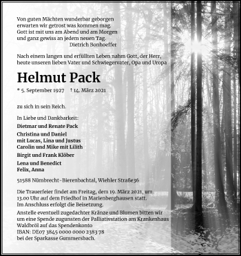 Anzeige von Helmut Pack von Kölner Stadt-Anzeiger / Kölnische Rundschau / Express