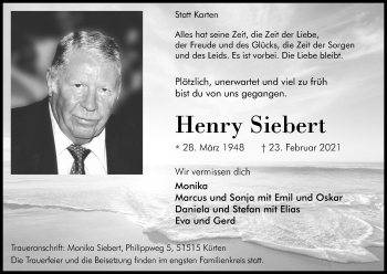 Anzeige von Henry Siebert von Kölner Stadt-Anzeiger / Kölnische Rundschau / Express