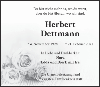 Anzeige von Herbert Dettmann von  Kölner Wochenspiegel 