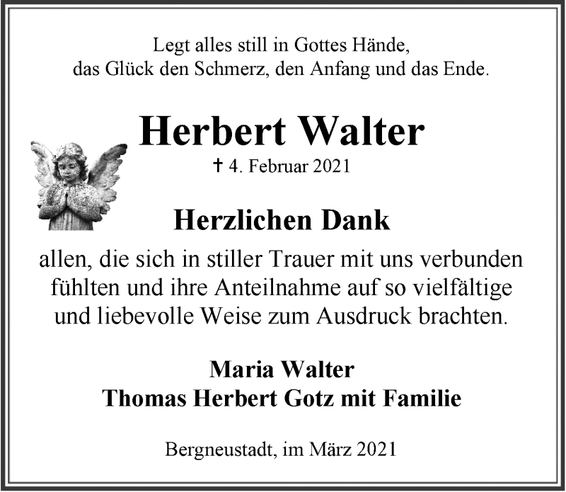  Traueranzeige für Herbert Walter vom 12.03.2021 aus  Anzeigen Echo 