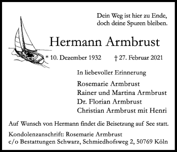 Anzeige von Hermann Armbrust von Kölner Stadt-Anzeiger / Kölnische Rundschau / Express
