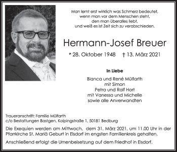 Anzeige von Hermann-Josef Breuer von  Werbepost 