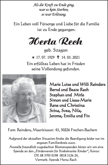 Anzeige von Herte Rech von  Wochenende 