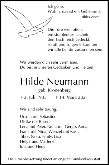 Anzeige von Hilde Neumann von Kölner Stadt-Anzeiger / Kölnische Rundschau / Express
