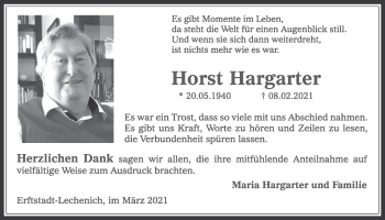 Anzeige von Horst Hargarter von  Werbepost 