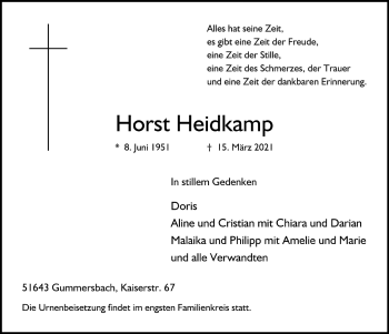 Anzeige von Horst Heidkamp von  Anzeigen Echo 