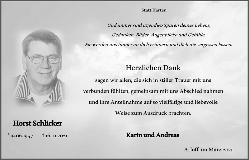  Traueranzeige für Horst Schlicker vom 06.03.2021 aus  Blickpunkt Euskirchen 