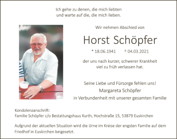 Anzeige von Horst Schöpfer von  Blickpunkt Euskirchen 