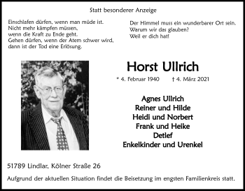 Anzeige von Horst Ullrich von Kölner Stadt-Anzeiger / Kölnische Rundschau / Express
