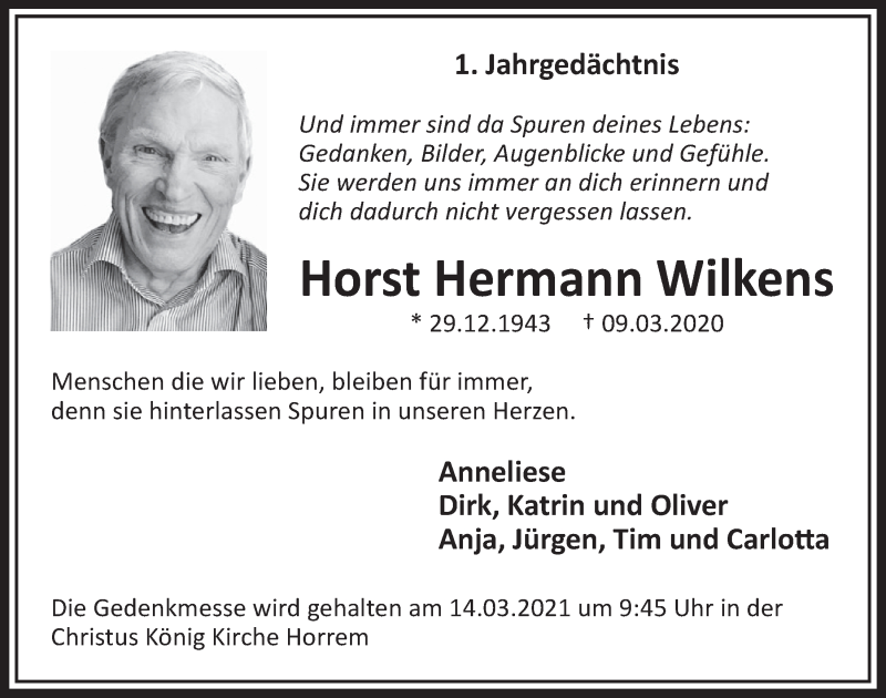  Traueranzeige für Horst Hermann Wilkens vom 12.03.2021 aus  Werbepost 