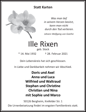 Anzeige von Ille Rixen von  Werbepost 