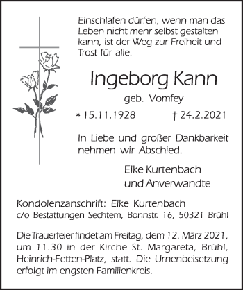 Anzeige von Ingeborg Kann von  Schlossbote/Werbekurier 