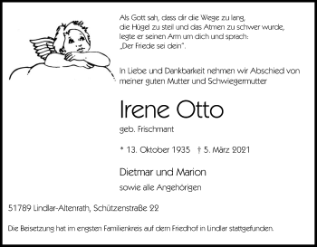 Anzeige von Irene Otto von Kölner Stadt-Anzeiger / Kölnische Rundschau / Express
