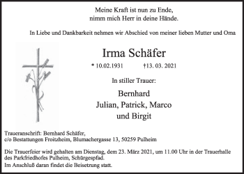 Anzeige von Irma Schäfer von  Wochenende 