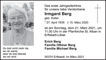 Anzeige von Irmgard Berg von  Werbepost 