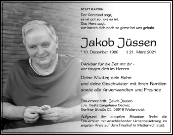 Anzeige von Jakob Jüssen von Kölner Stadt-Anzeiger / Kölnische Rundschau / Express