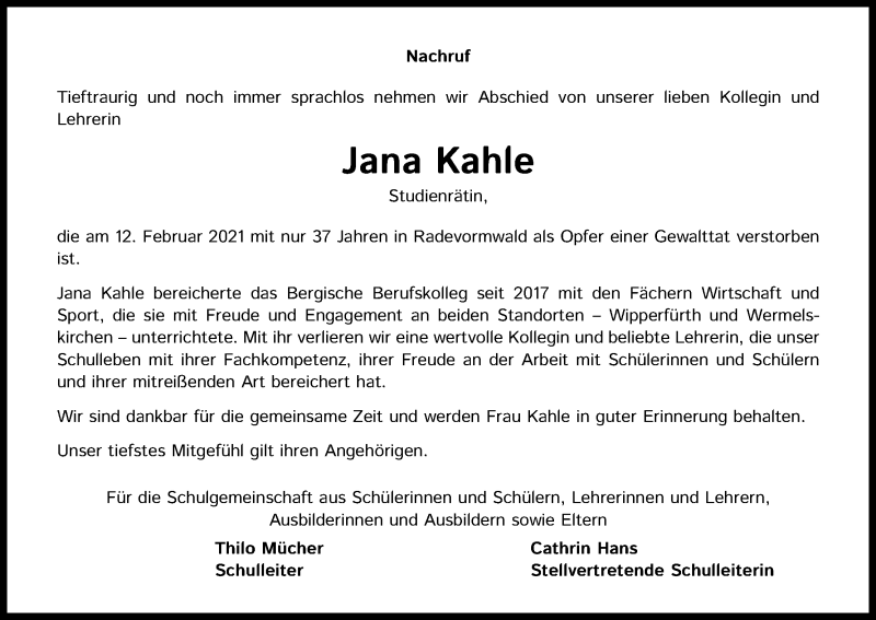  Traueranzeige für Jana Kahle vom 13.03.2021 aus Kölner Stadt-Anzeiger / Kölnische Rundschau / Express