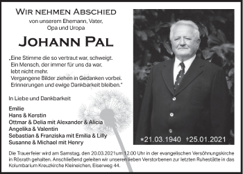 Anzeige von Johann Pal von  Bergisches Handelsblatt 