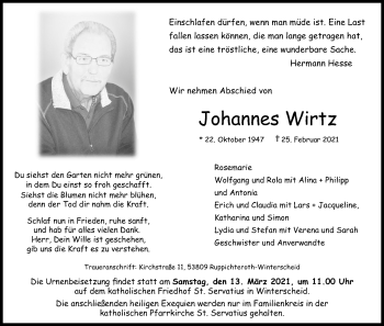 Anzeige von Johannes Wirtz von Kölner Stadt-Anzeiger / Kölnische Rundschau / Express